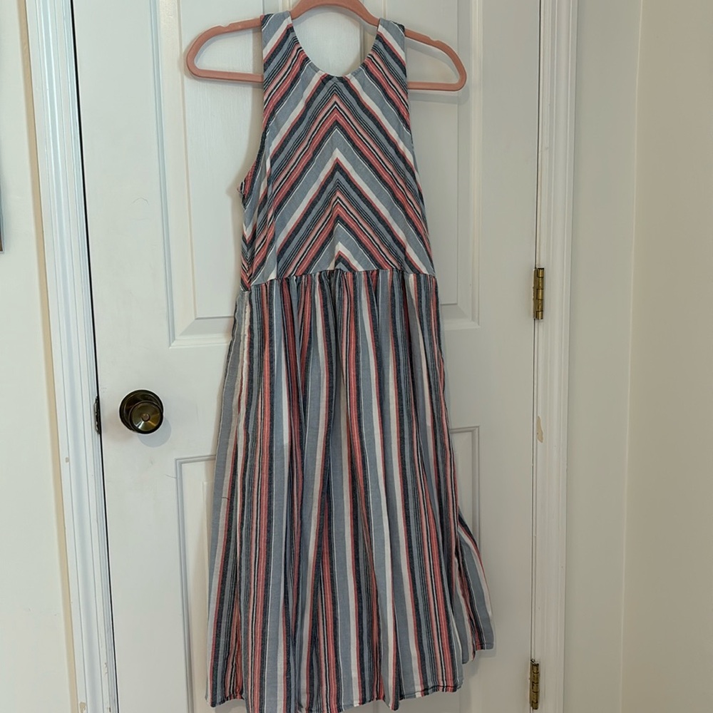Sleeveless Striped Midi Dress in Gray and Pink